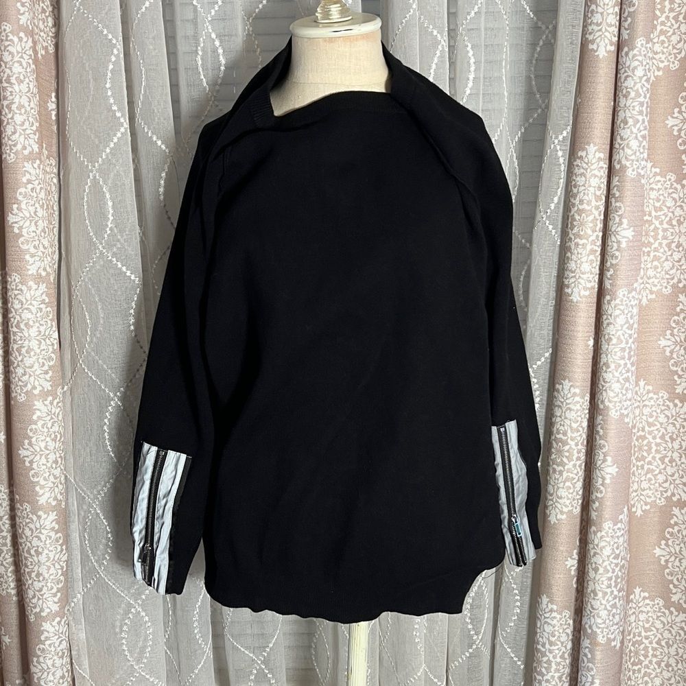 Zara Oversized Black Knit Sweater with Reflective Glow Zipper Strip (Small)